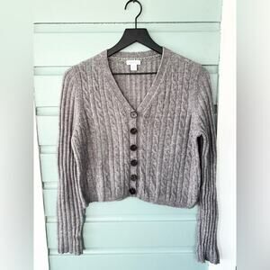 Sundance grey cable knit cardigan cropped long sleeve bohemian fall minimal XS